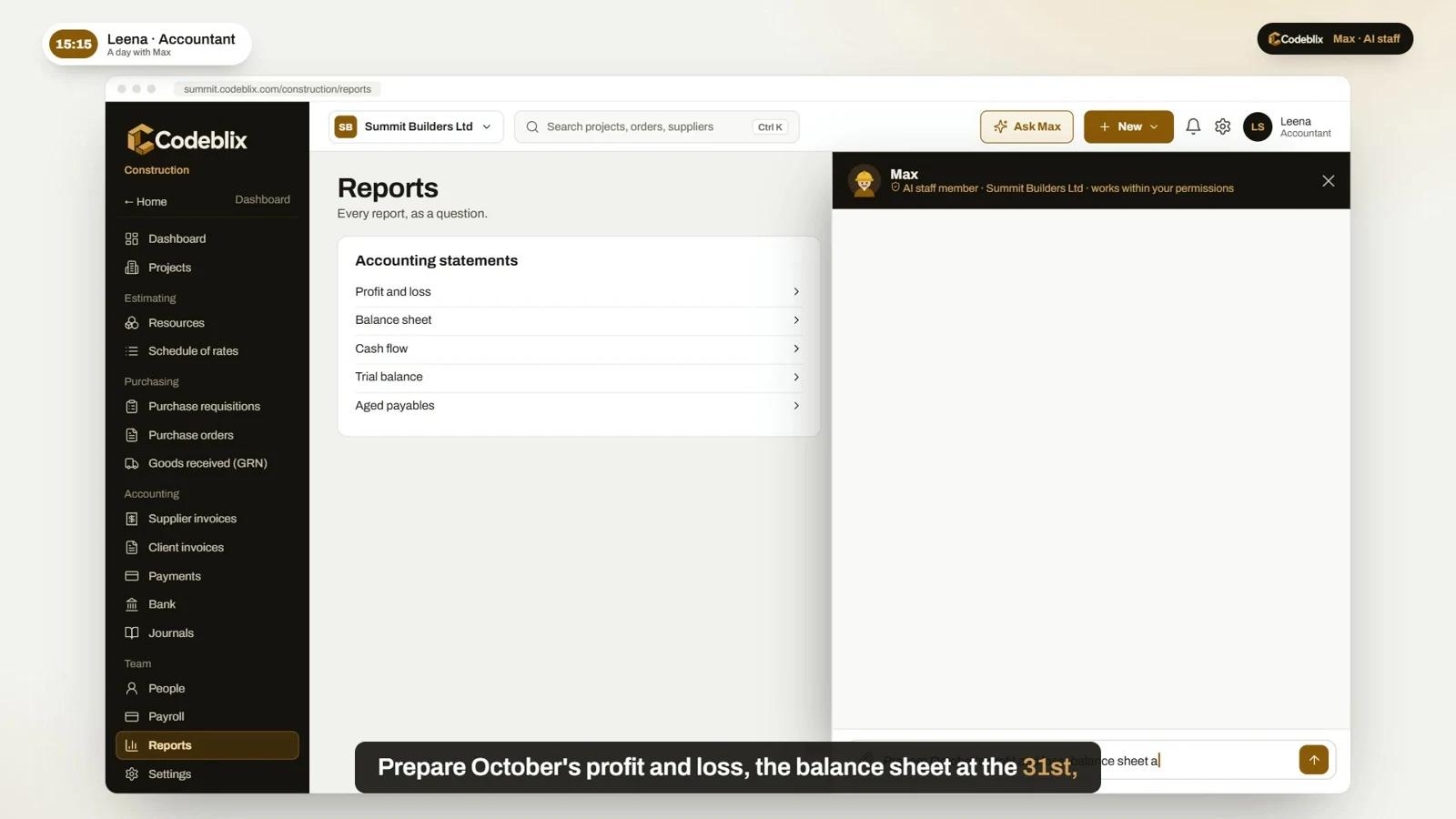 Construction project report discussion with Max in the product film