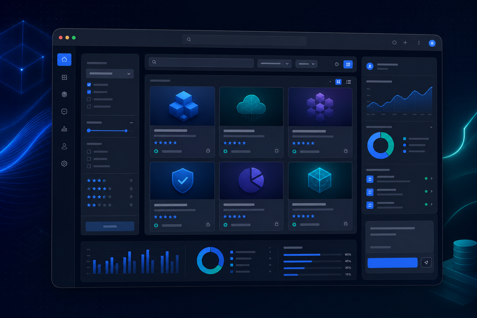 SaaS marketplace catalogue dashboard showing software products, supplier status and buyer enquiries