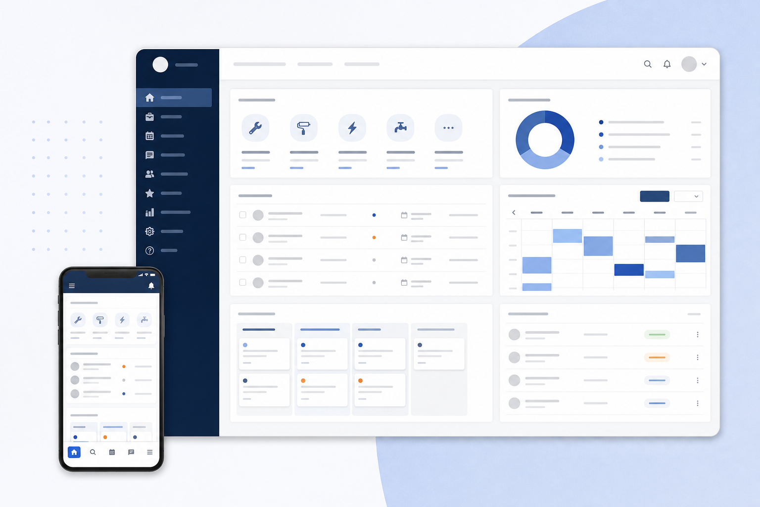 Service provider marketplace showing profiles, categories, booking requests, availability and customer enquiries