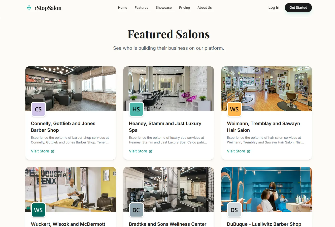 1StopSalon.com interface screen 3