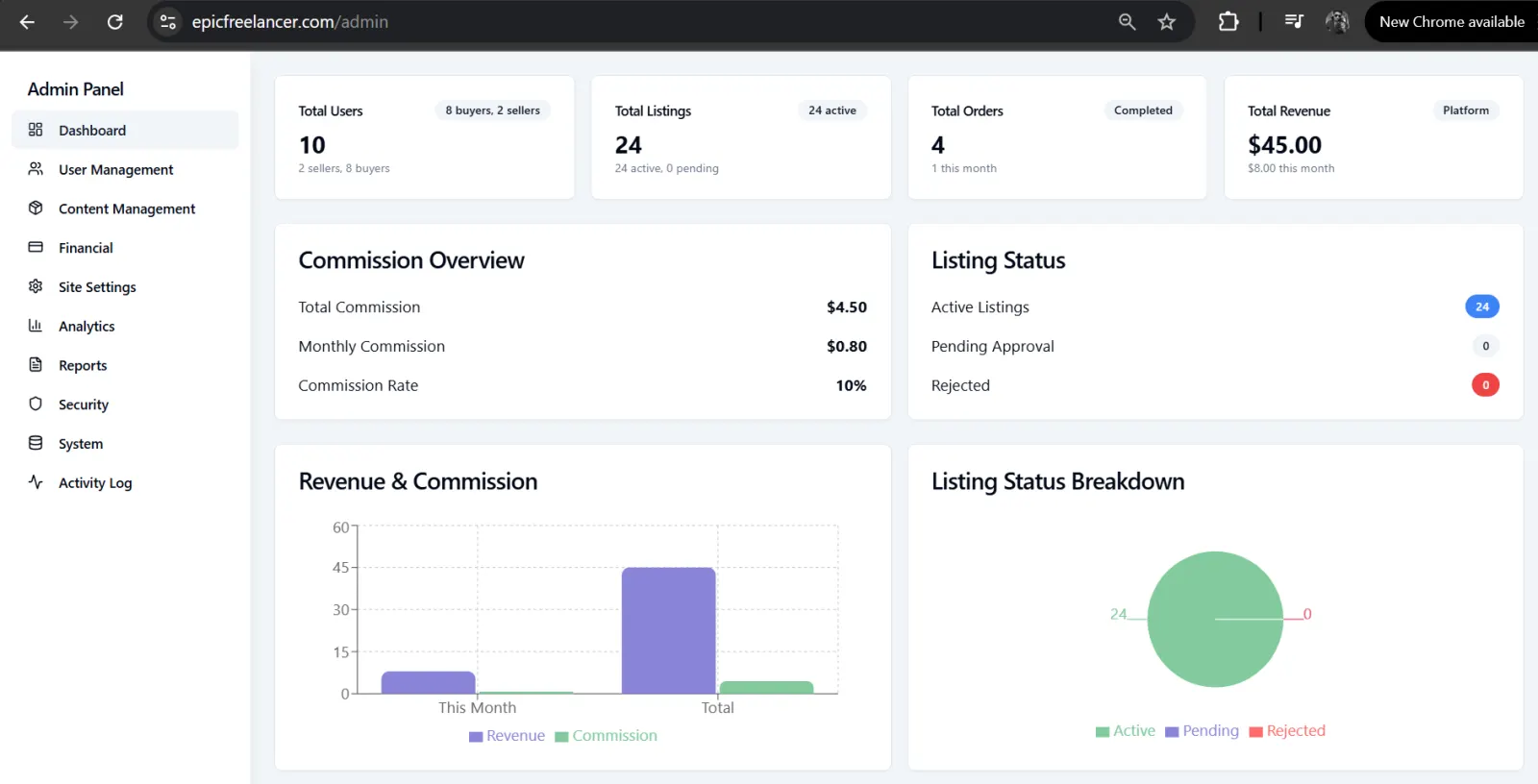 EpicFreelancer.com interface screen 2