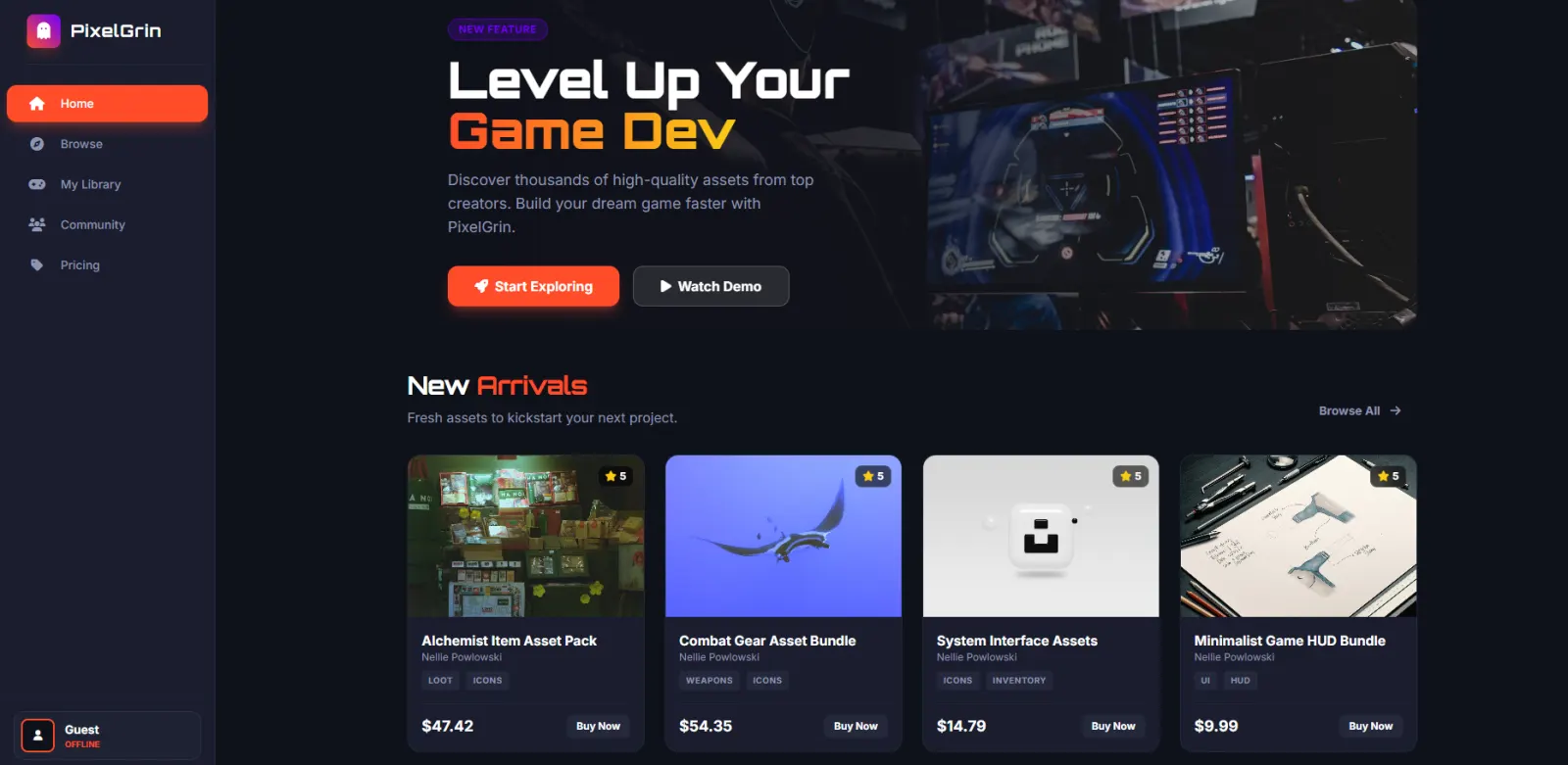PixelGrin.com interface screen 2