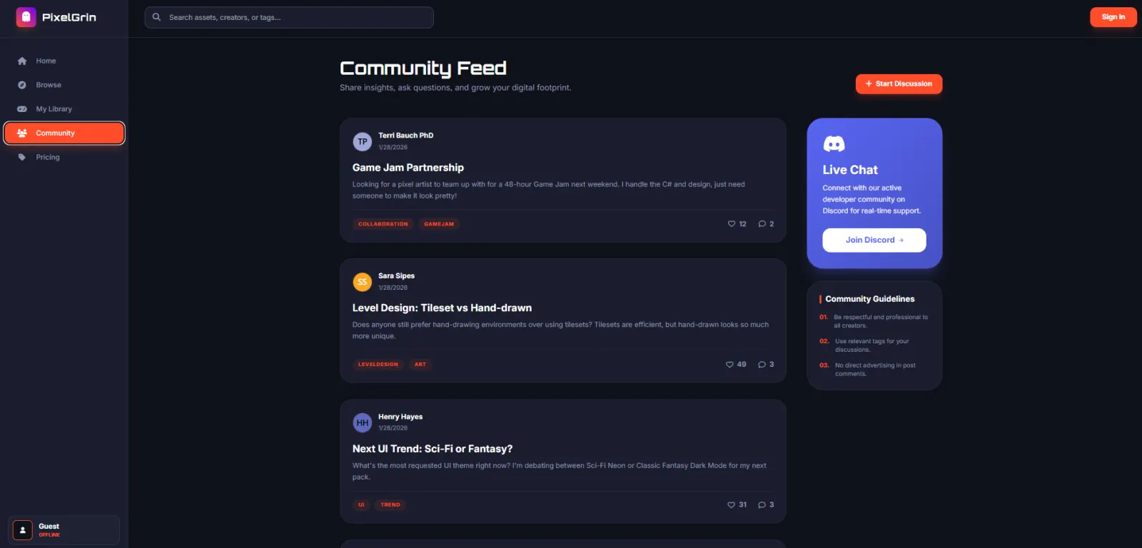 PixelGrin.com interface screen 3