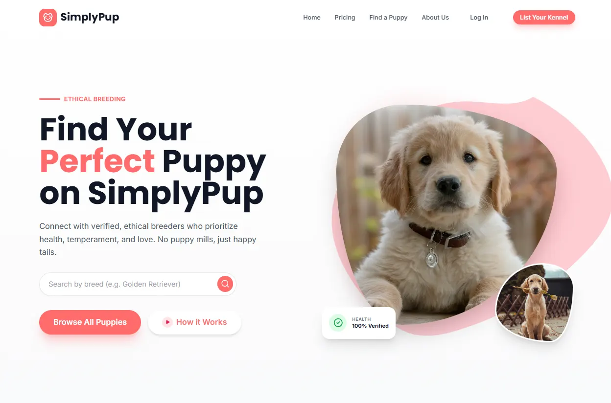 SimplyPup.com interface screen 2