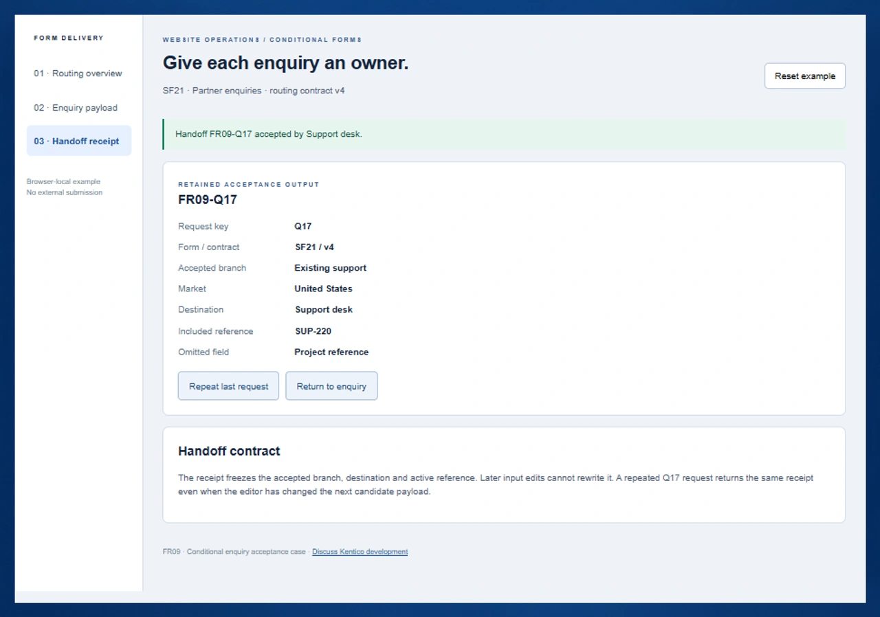 Receipt FR09-Q17 shows Support desk and SUP-220 with Project reference omitted