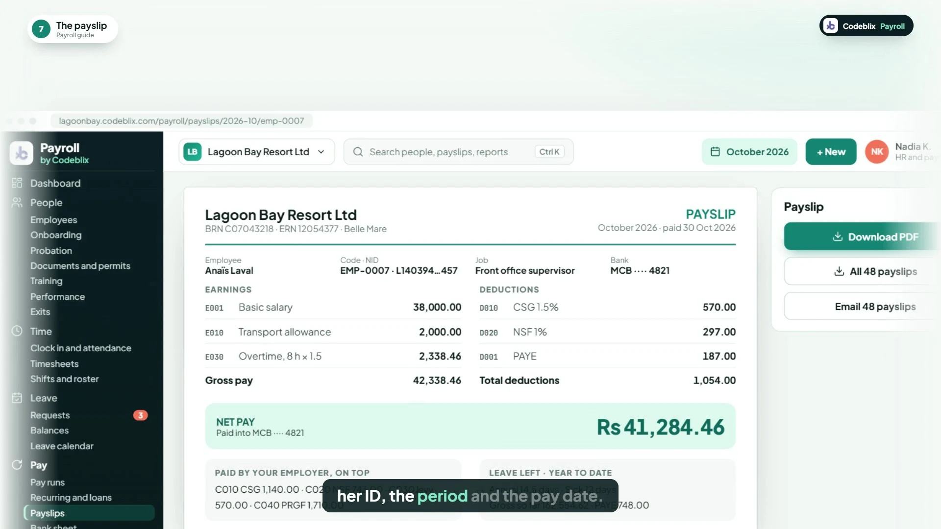 Illustrated employee payslip with earnings, deductions and employer contributions