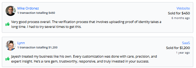 Two positive Codeblix marketplace buyer reviews from Mike Ordonez and Lynn